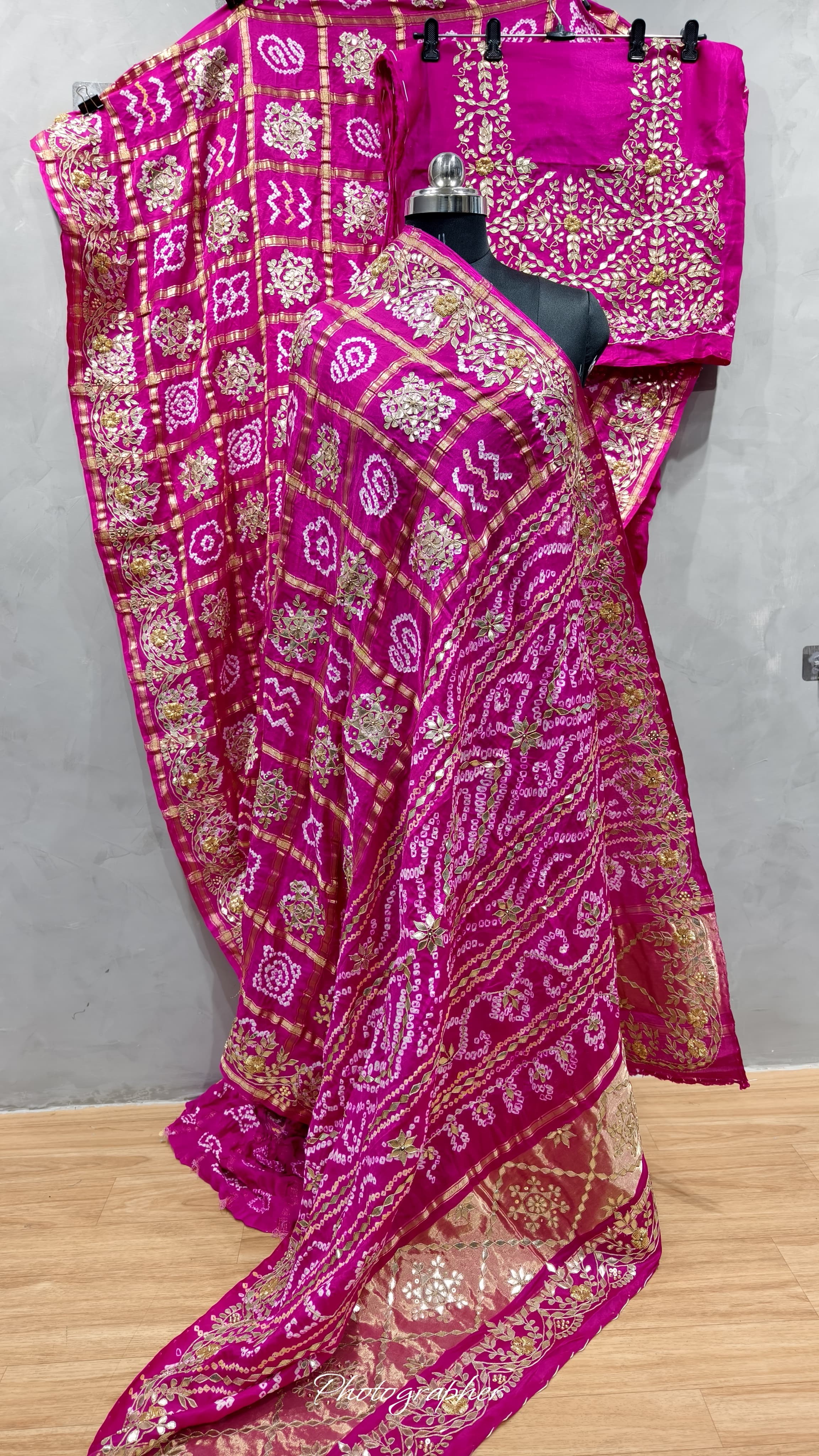 Pure Gaji Silk Hand Bandej Gharchola Sarees With Original Hand Work In Allover With Blouse